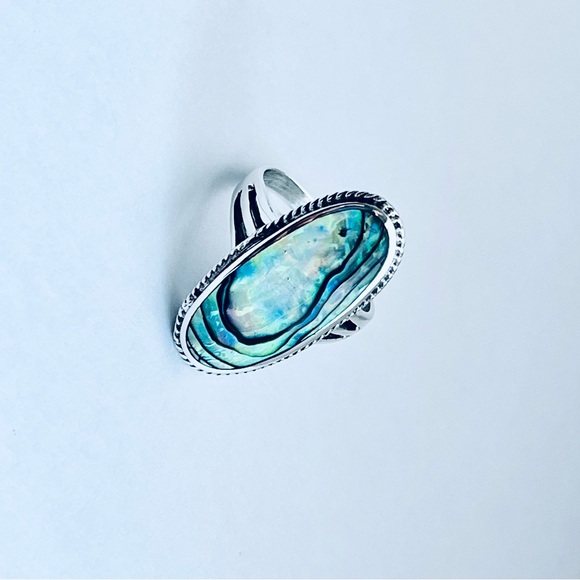 Sterling Silver Statement Abalone Ring, Silver Ring, Seashell Stone, Ocean Shell - Picture 2 of 12